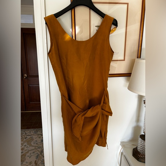 Vintage Forenza Golden Brown Mustard Mini Wrap Dress 100% silk sz 8 - Picture 2 of 10